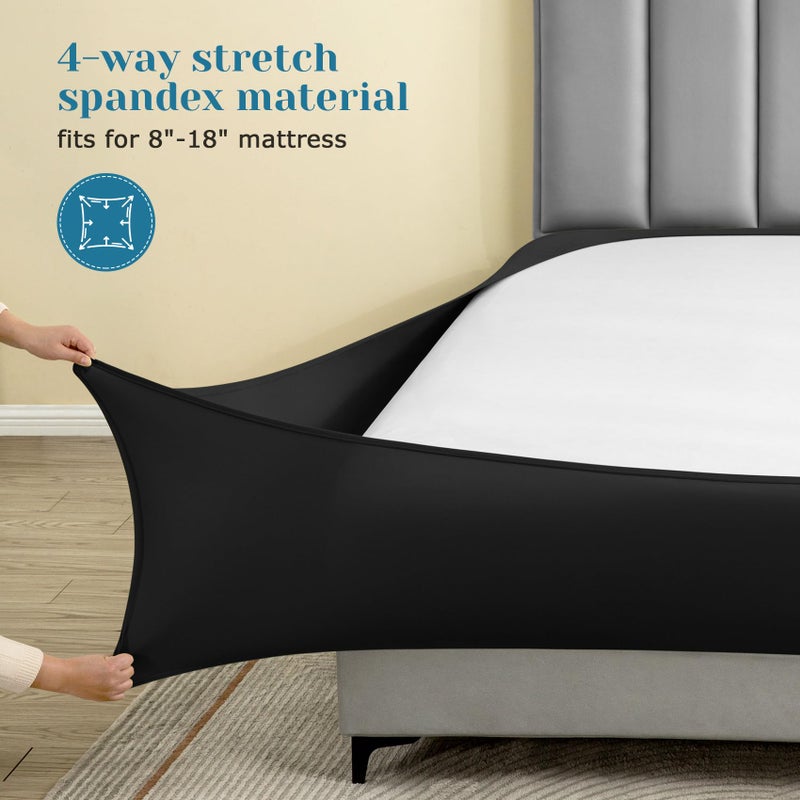 BYSURE Jersey Knit King Size Sheets Set 6 Pieces, Stretch Super Soft and Wrinkle-Free Bed Sheets, Spandex Blend with 18-inch Deep Pocket, Black - Image 3