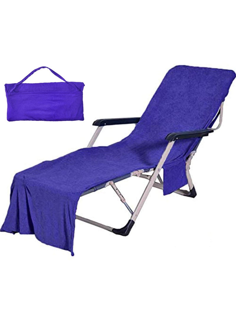 VOCOOL VOCOOL Double Layer Chaise Lounge Pool Chair Cover Beach Towel Fitted Elastic Pocket Wont Slide Dark Blue 