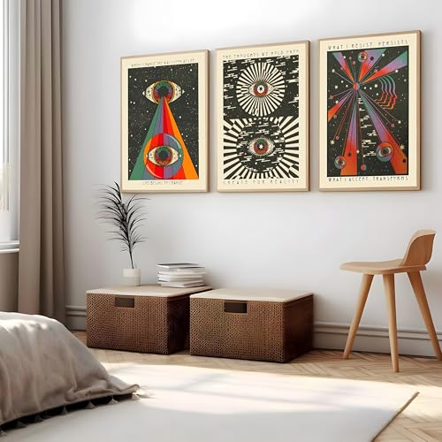 ANVOTIG 3pcs Retro Hippie Wall Art, 70's Psychedelic Eyes Art Posters, Inspirational Quote Canvas Painting Pictures Prints Wall Decor for Bedroom Living Room Apartment Teen Dorm Home 12x16in Unframed - Image 2