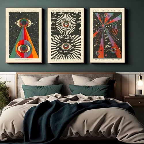 ANVOTIG 3pcs Retro Hippie Wall Art, 70's Psychedelic Eyes Art Posters, Inspirational Quote Canvas Painting Pictures Prints Wall Decor for Bedroom Living Room Apartment Teen Dorm Home 12x16in Unframed - Image 4