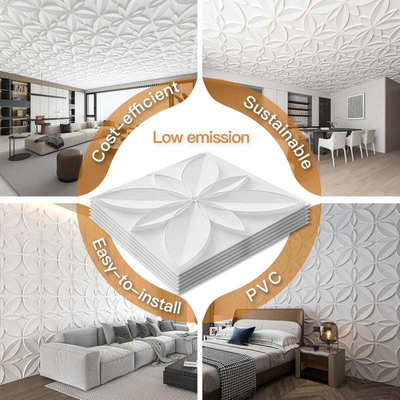 WOWSTAR 12-Pack 24"x24" Drop Ceiling Tiles, Waterproof Glue Up Ceiling Decor, White - Image 5