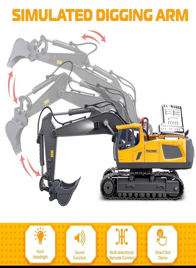 iDensic Remote Control Excavator Toy 11 Channel Metal Construction Truck with Lights, Sounds & 680° Rotation,Construction Truck Toys for Boys 3 4 5 6 7 8-12 Year Old Kids Birthday Gifts (Excavator) - Image 4