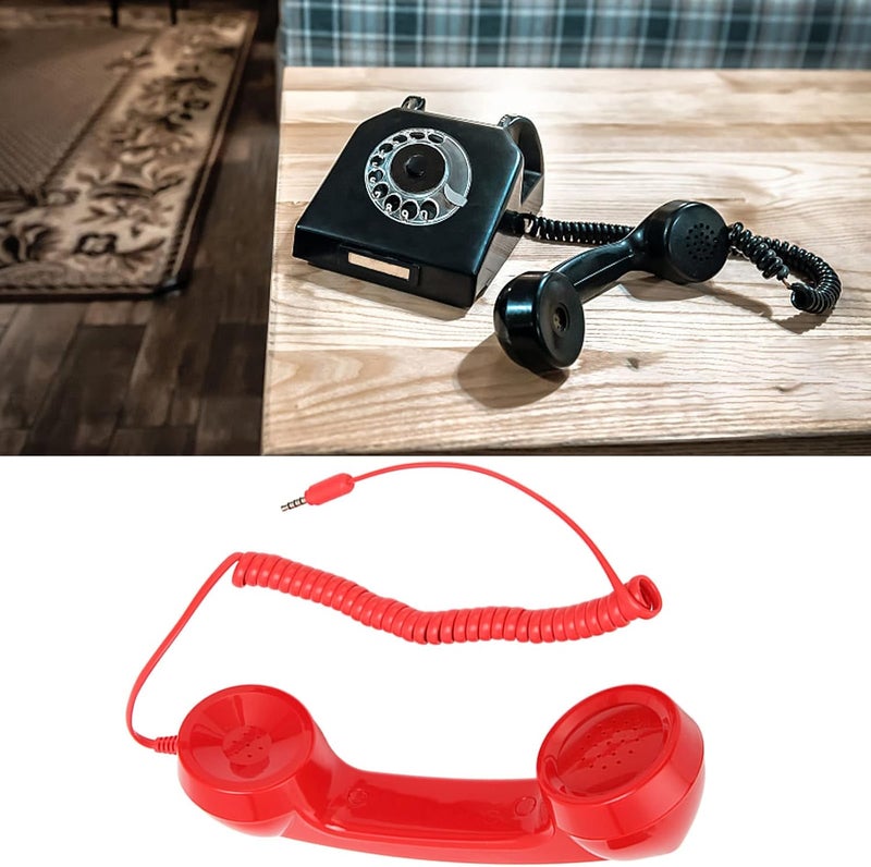 Goshyda Retro 3.5mm Telephone Handset, Vintage Telephone Handset, Handheld Cell Phone Receiver MIC Microphone Speaker for Cell Phone Computer (Red) - Image 2