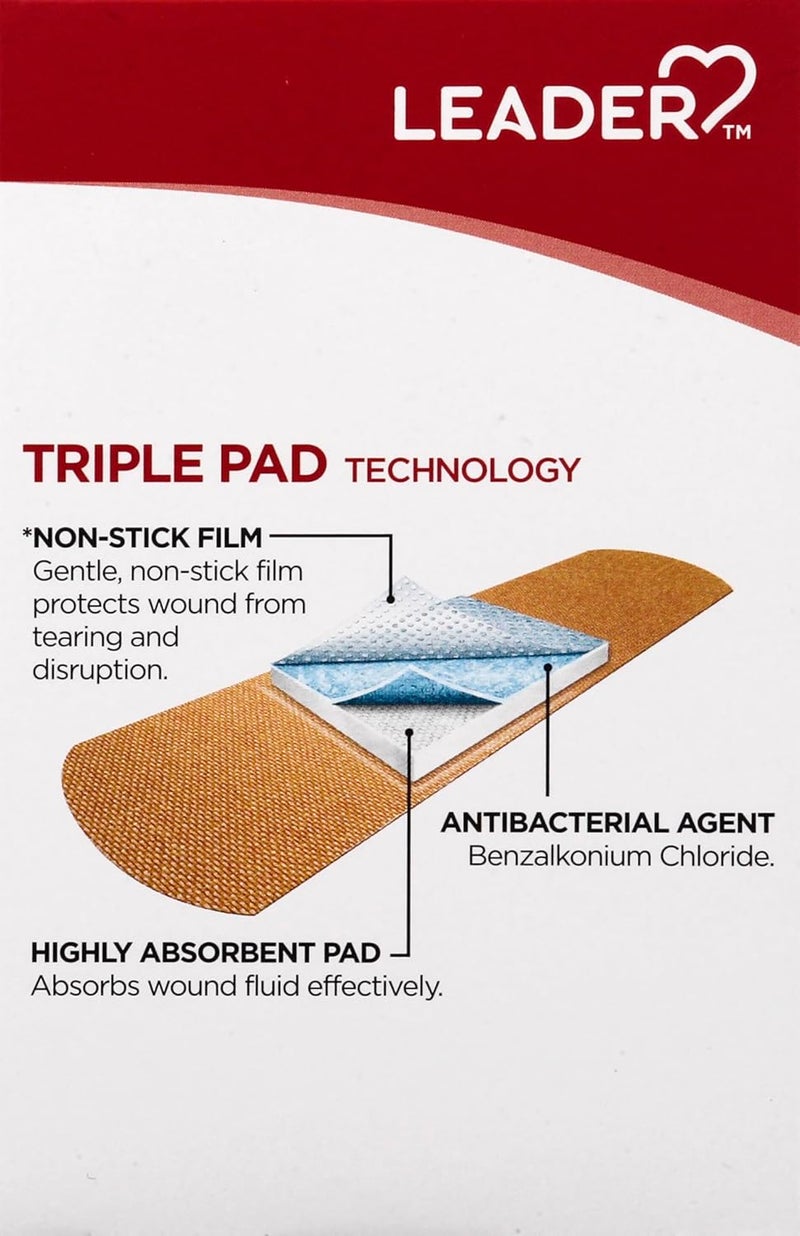 Leader Antibacterial Flexible Fabric Adhesive Bandages First Aid Antiseptic Triple Pad Technology First Aid and Wound Care Compare to BandAid Assorted Sizes 20 ct 4Pack - Image 4