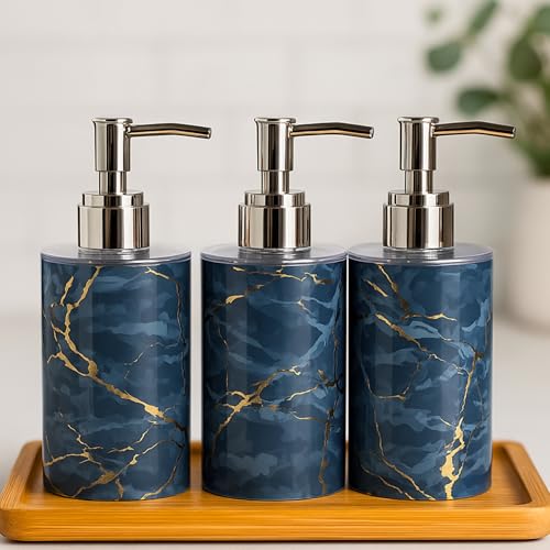 Emoh Roced Liquid Soap Dispenser 250ML – Refillable Unbreakable Plastic Bottle for Handwash, Sanitizer, Lotion, Shampoo – Bathroom, Kitchen, Sink, Shower, Wash Basin (Grey Marble, Pack of 3) - Image 1