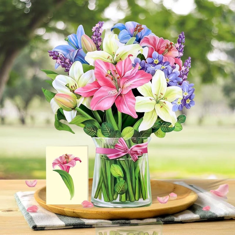Airpark Pop Up Bouquet Card, Lillies & Lupines, 12 inch Paper Flowers 3D Popup Cards with Note Card and Envelope for Birthday, Fathers Day, Get Well for Women Mom Dad Kids, Graduation Cards - Image 2
