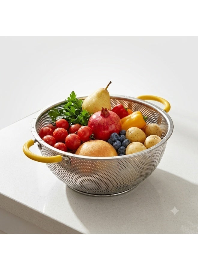 Stainless Steel Colander with Handle, Kitchen Strainer Basket with Resting Feet, Heavy Duty Metal Basin Colander for Washing Fruits and Vegetables, Draining Pasta, Rice, Noodles, Frying & Steaming Food, Rust Resistant - Image 4
