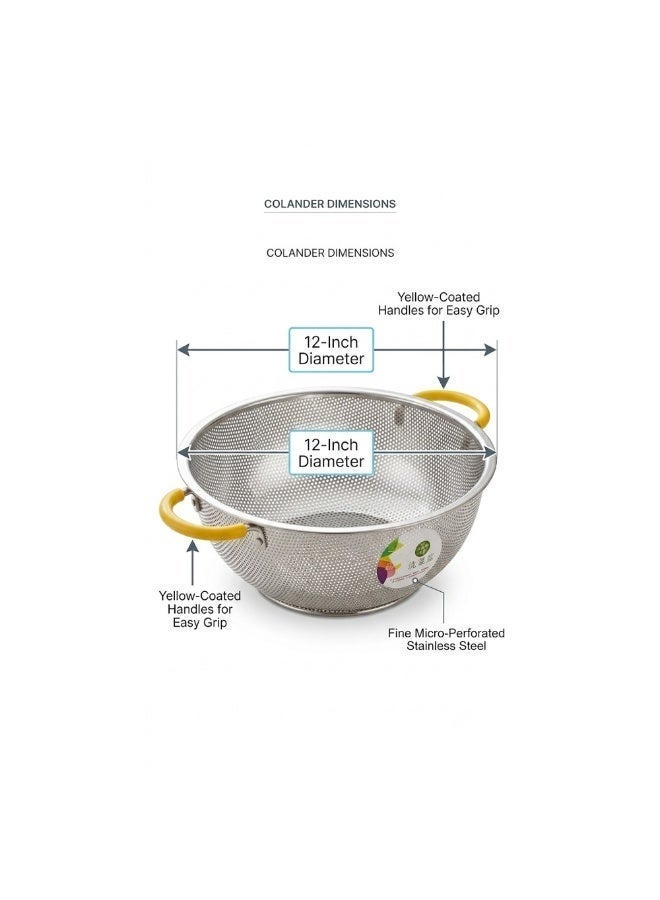 Stainless Steel Colander with Handle, Kitchen Strainer Basket with Resting Feet, Heavy Duty Metal Basin Colander for Washing Fruits and Vegetables, Draining Pasta, Rice, Noodles, Frying & Steaming Food, Rust Resistant - Image 5