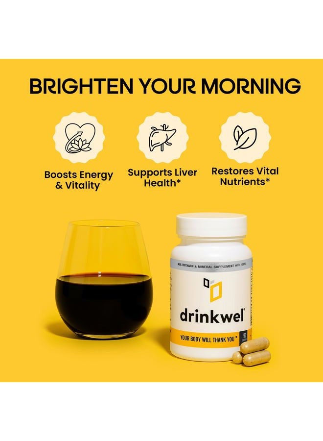 drinkwel دركويل لصداع الكحول، دعم الكبد وديتوكس متعدد الفيتامينات (90 كبسولة) - Image 2
