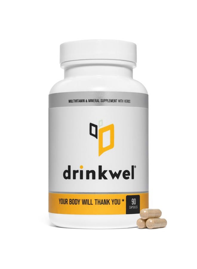 drinkwel دركويل لصداع الكحول، دعم الكبد وديتوكس متعدد الفيتامينات (90 كبسولة) - Image 1