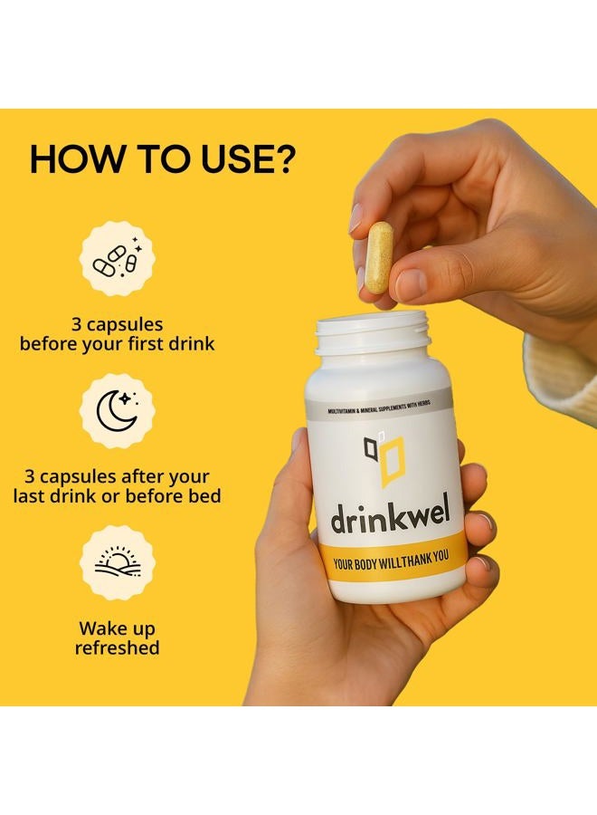 drinkwel دركويل لصداع الكحول، دعم الكبد وديتوكس متعدد الفيتامينات (90 كبسولة) - Image 3