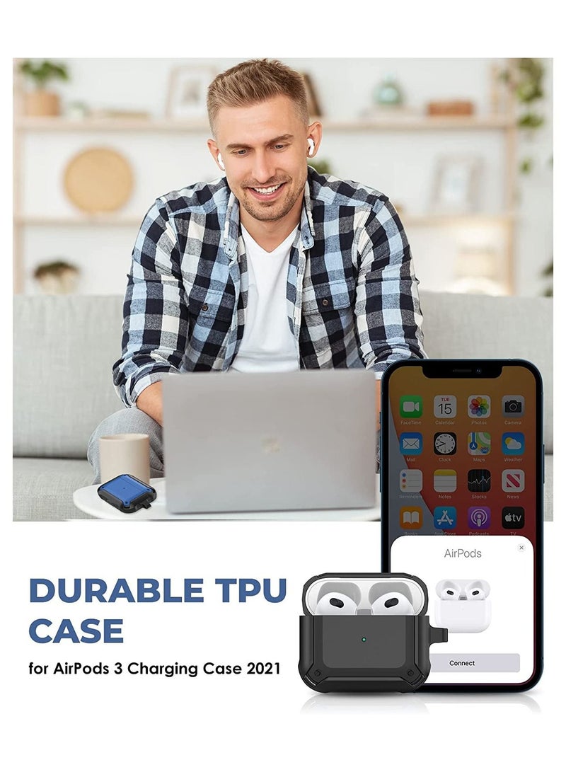 AirPods 3 Case With Keychain, Full-Body Rugged Protective Shockproof Carrying Case Cover Skin for AirPods 3rd Generation 2021, Front LED Visible - Image 2
