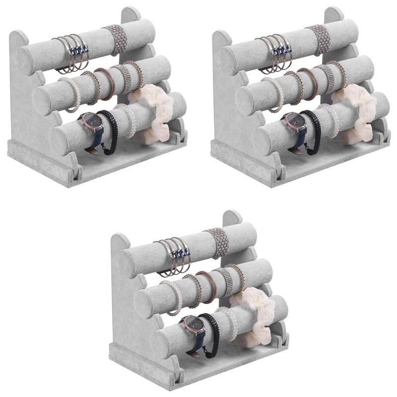 M'AYCREATE ® Bracelet Holder Organizer 3-Tier Jewelry Display Stand for Watch Bangle Detachable Velvet Desk Storage Showcase Rack Grey 3PCS - Image 1