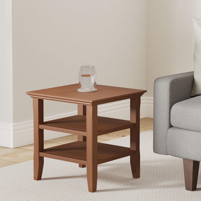 Simpli Home SIMPLIHOME Acadian End Table - 19 inch Wide Solid Wood Square Side Table with 2 Open Shelves in Light Golden Brown, Transitional Nightstand or Shelving Unit for Living Room or Bedroom with Storage - Image 2