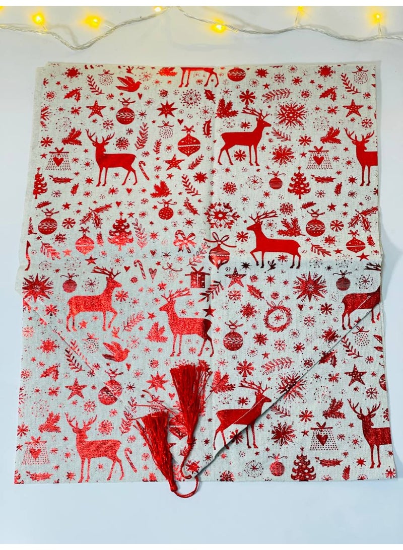Christmas Runner Christmas Accessories Runner decorated with reindeer, Santa Claus and Christmas designs Linen fabric Runner length: 180 cm - Image 2
