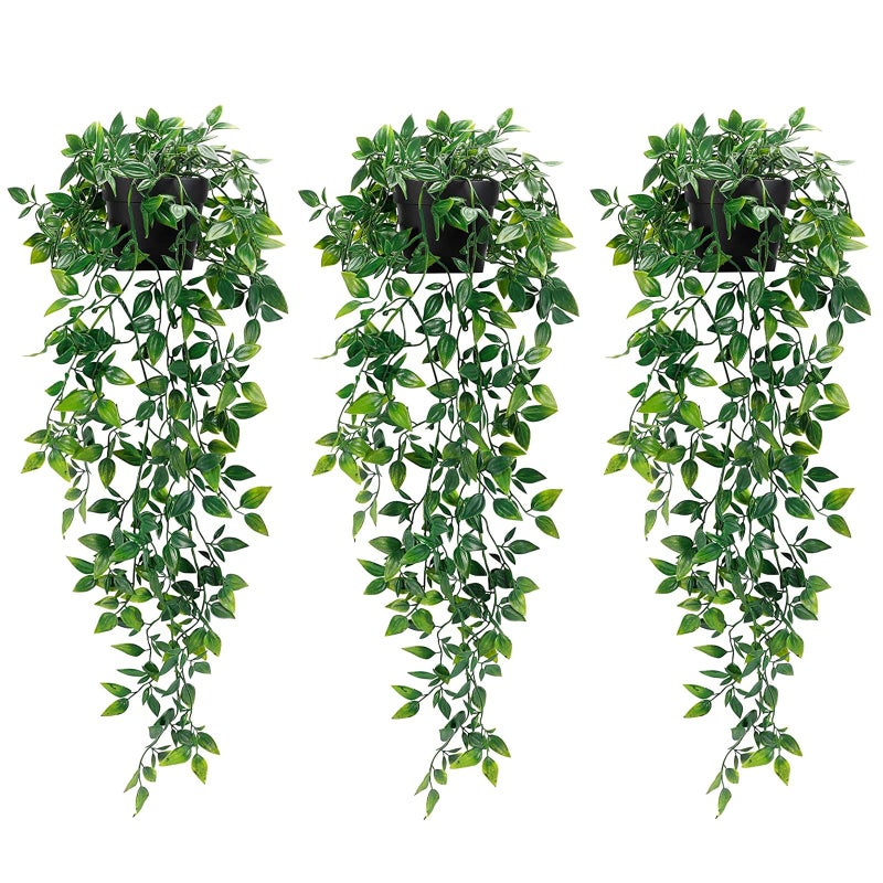Whonline 3 Pack Artificial Hanging Plants Fake Plants with Pots for House Bedroom Wall Garden Decor - Image 1