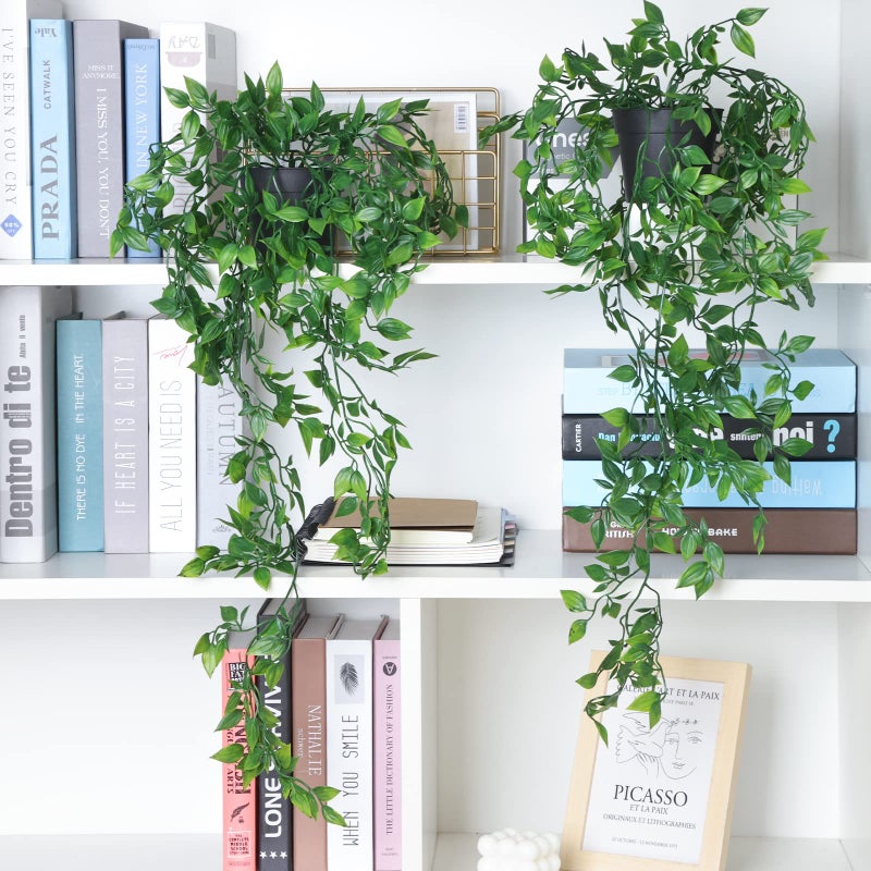 Whonline 3 Pack Artificial Hanging Plants Fake Plants with Pots for House Bedroom Wall Garden Decor - Image 4