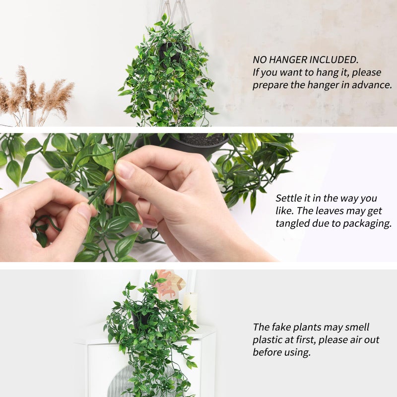 Whonline 3 Pack Artificial Hanging Plants Fake Plants with Pots for House Bedroom Wall Garden Decor - Image 3