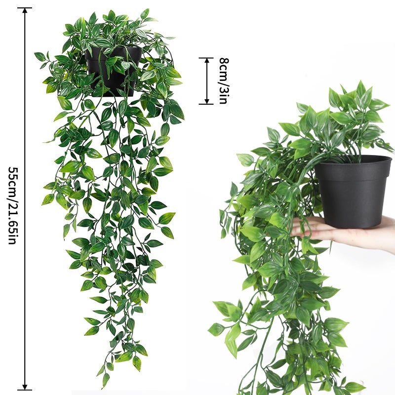 Whonline 3 Pack Artificial Hanging Plants Fake Plants with Pots for House Bedroom Wall Garden Decor - Image 2
