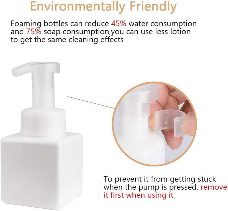 UUJOLY Foaming Soap Dispenser, 250ml (8.5oz) Refillable Pump Bottle for Liquid Soap, Shampoo, Body Wash (2 Pcs) (Small White) - Image 2