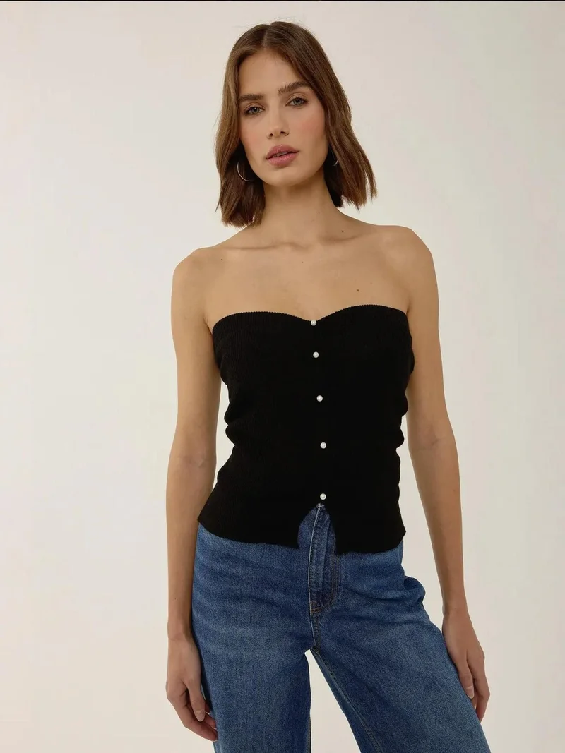 هيكاب بلوزة محبوكة بدون حمالات بقصة ضيقة