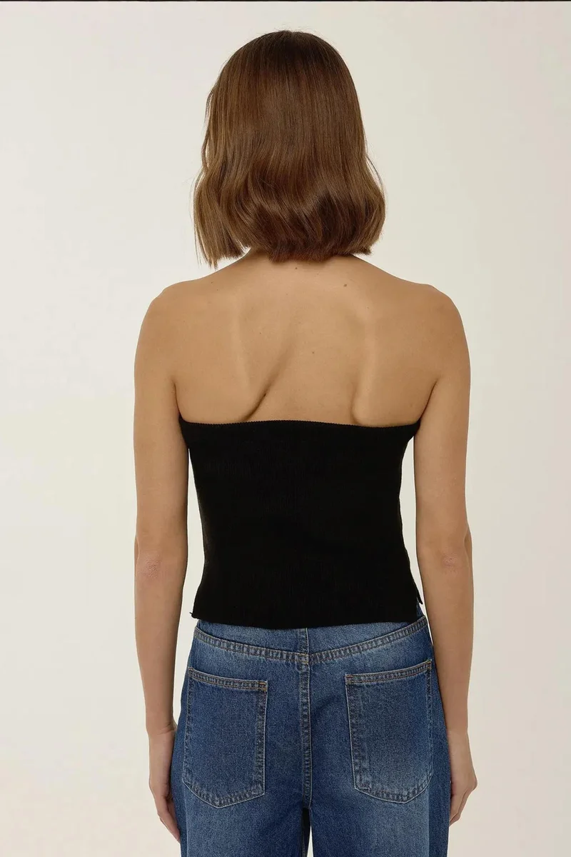 Hiccup Black Slim Fit Strapless Knitted Top for Women | Best Price UAE