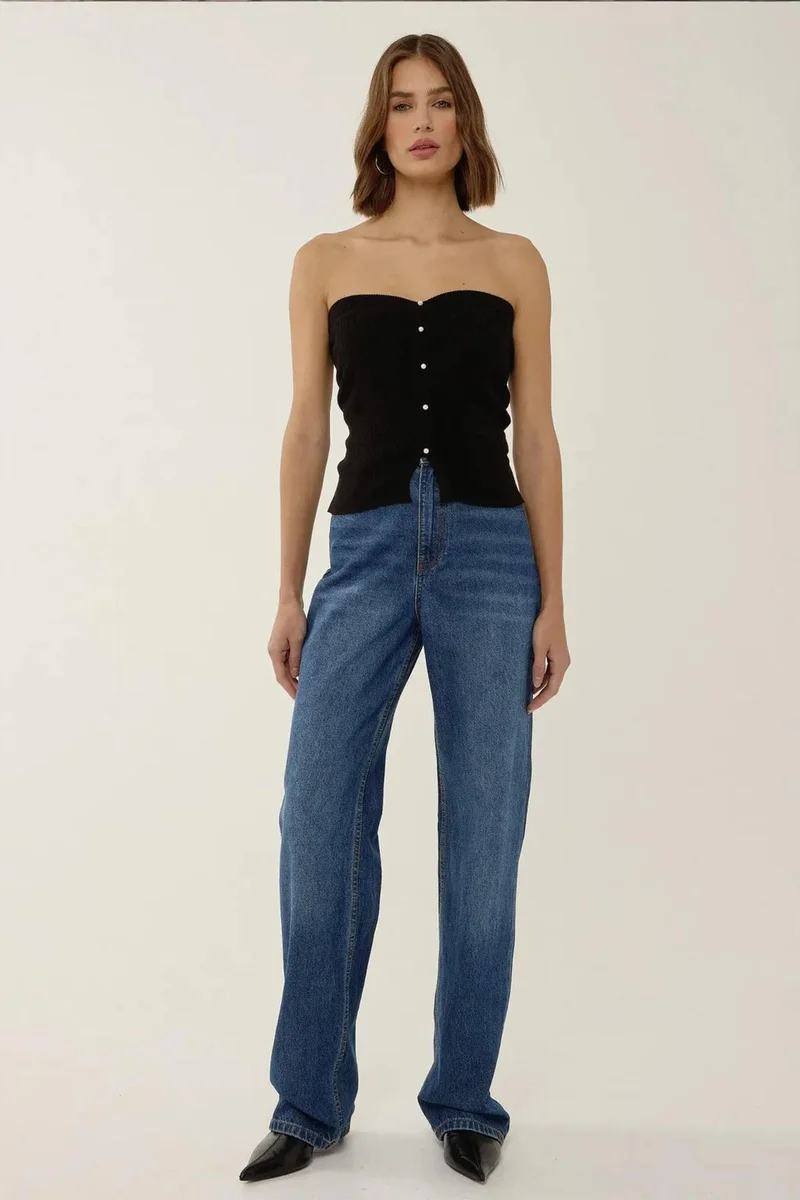 Hiccup Black Slim Fit Strapless Knitted Top for Women | Best Price UAE