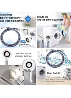 Generic Puri Pro Universal Automatic Drum Cold Water Pipe Flexible 90 Degree Bend Inlet Washing Machine/Dishwasher Tube Hose Explosion-Proof 6-Point Extension Hose with 3/4 inch Connection, Grey, 150cm, 1.5M  - Image 3