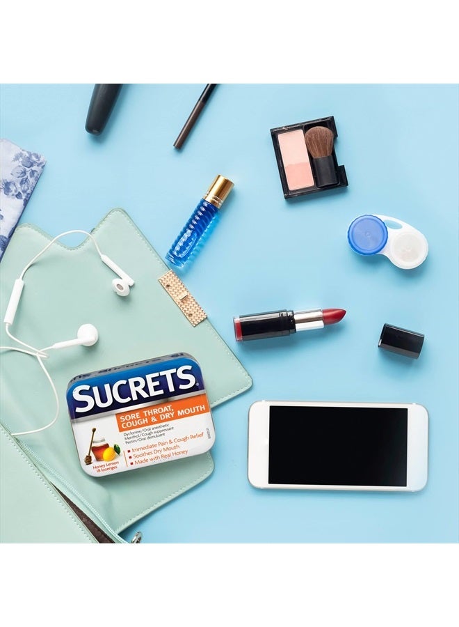 Sucrets Sore Throat & Cough Lozenges, Honey Lemon, 18 Count (3 Pack) - Image 2