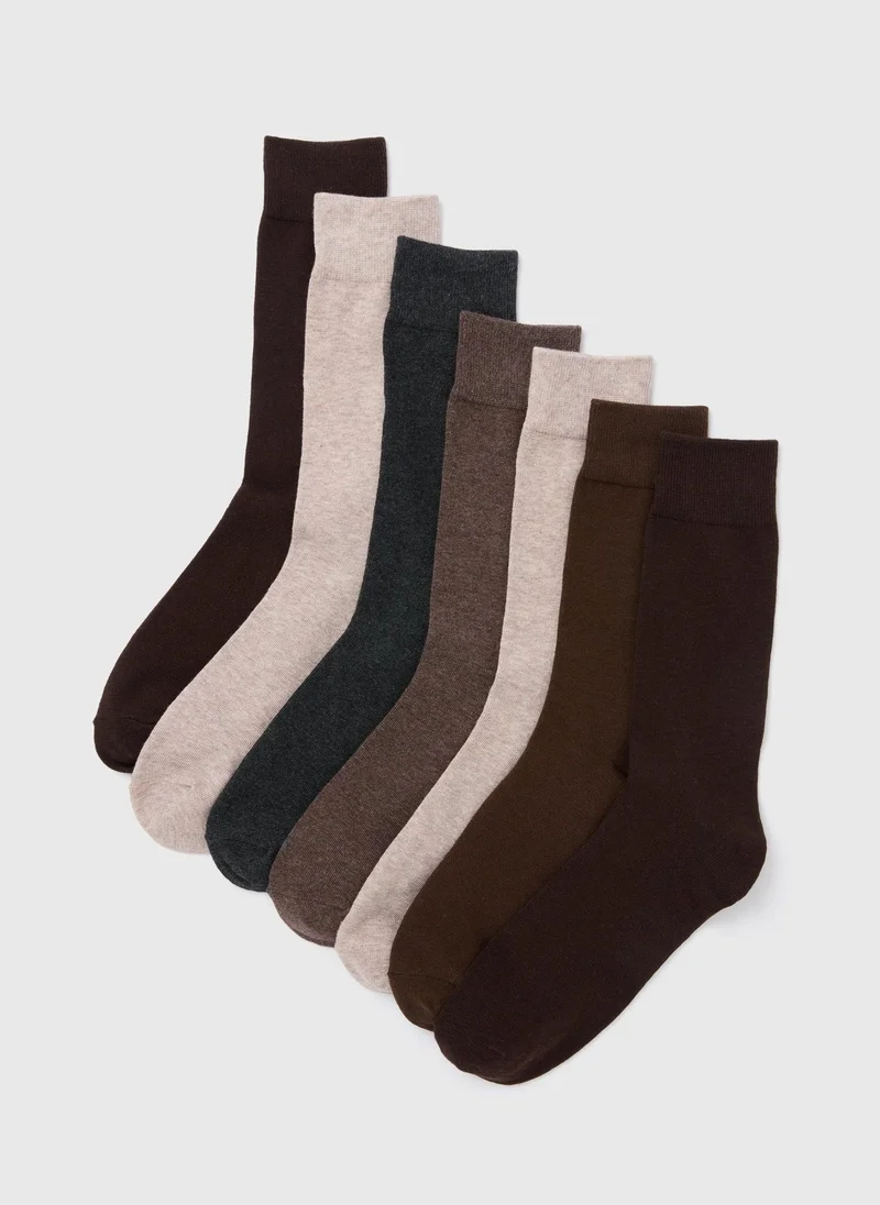 Matalan 7 Pack Brown Plain Socks