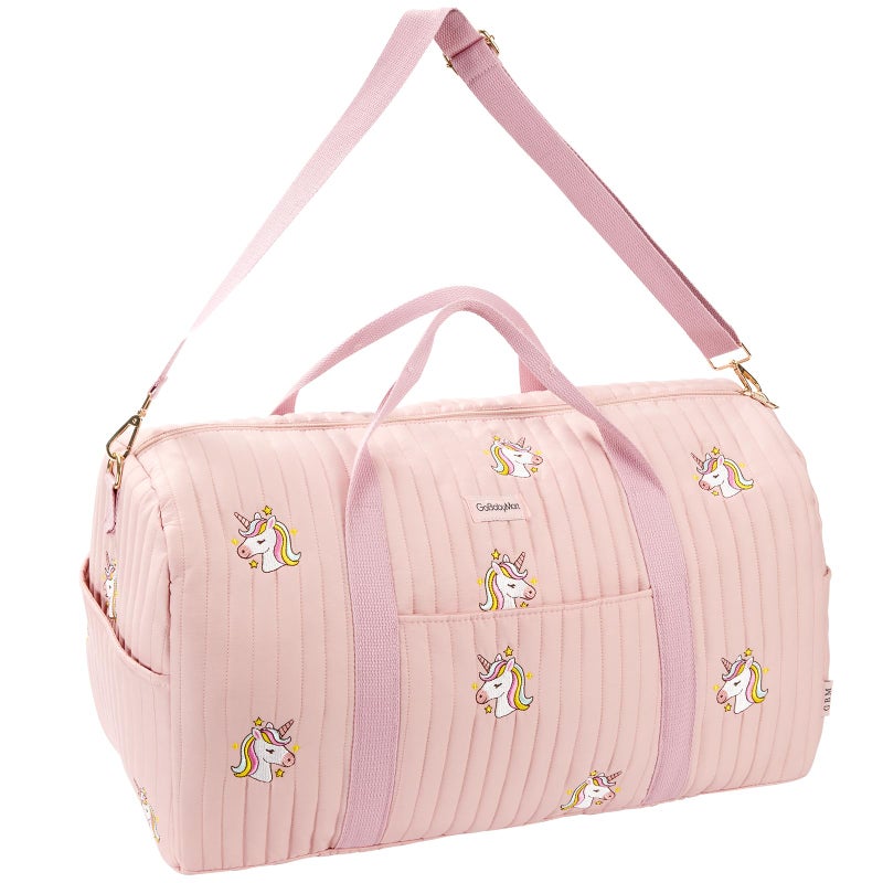 GoBabyMart Travel Duffle Bag for Women - Large Weekender Tote with Wet Pocket (Large - Pink Unicorns) - Image 1