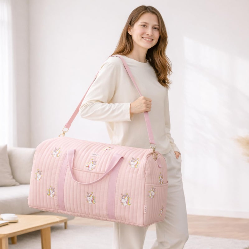 GoBabyMart Travel Duffle Bag for Women - Large Weekender Tote with Wet Pocket (Large - Pink Unicorns) - Image 2
