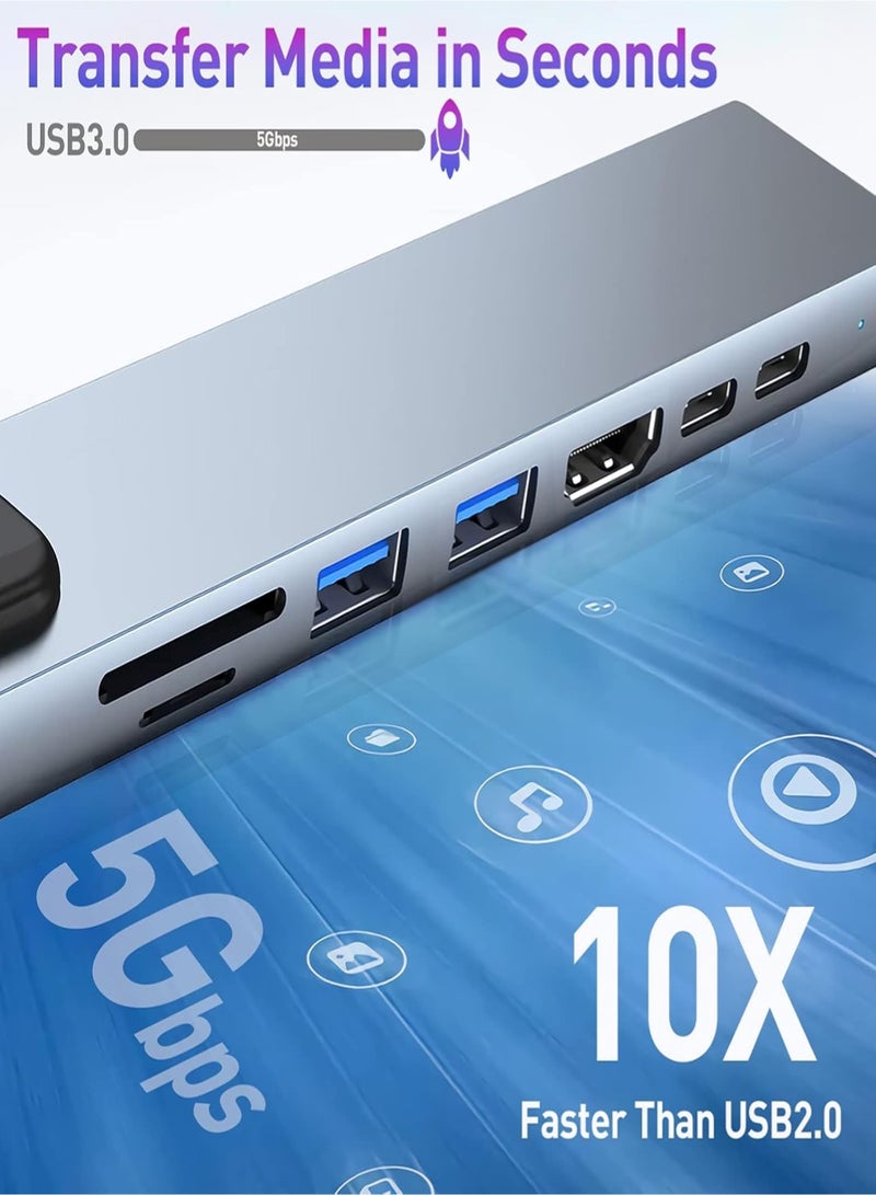 Hub Adapter 8in1 4K PD 100W Fast Charging 2usb C 3.2 10gbps + 2usb A 3.0 Rj45 Ethernet Micro Sd Tf Sd Compatible For Macbook Pro Air M3 M2 M1 Ipad Pro M4 Iphone 16 15 Pro Pro Max Lenovo Dell Hp Space  - Image 2