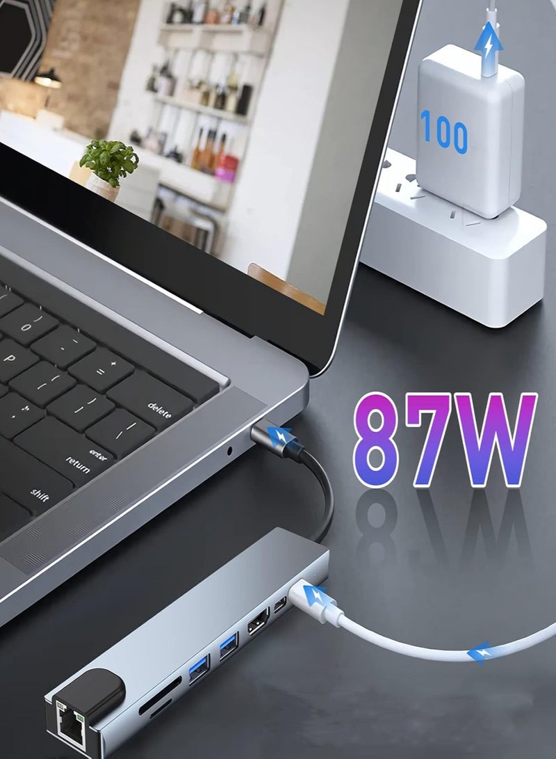 Hub Adapter 8in1 4K PD 100W Fast Charging 2usb C 3.2 10gbps + 2usb A 3.0 Rj45 Ethernet Micro Sd Tf Sd Compatible For Macbook Pro Air M3 M2 M1 Ipad Pro M4 Iphone 16 15 Pro Pro Max Lenovo Dell Hp Space  - Image 3