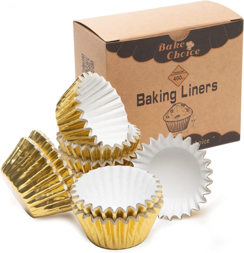 Bake Choice Non-Stick 400pcs Gold Mini Cupcake Liners for baking, Mini Size Foil muffin liners Cupcake Wrappers, Christmas Cupcake Liners for Christmas Decorations - Image 1