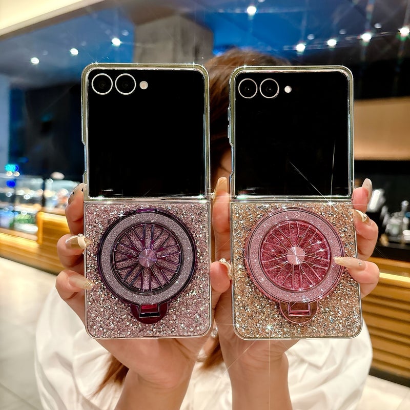 A Creatively Designed Phone Case With A High End Feel Featuring Large Rhinestones And Glitter For Samsung Galaxy Z Flip 7 Dark Gray - Image 1