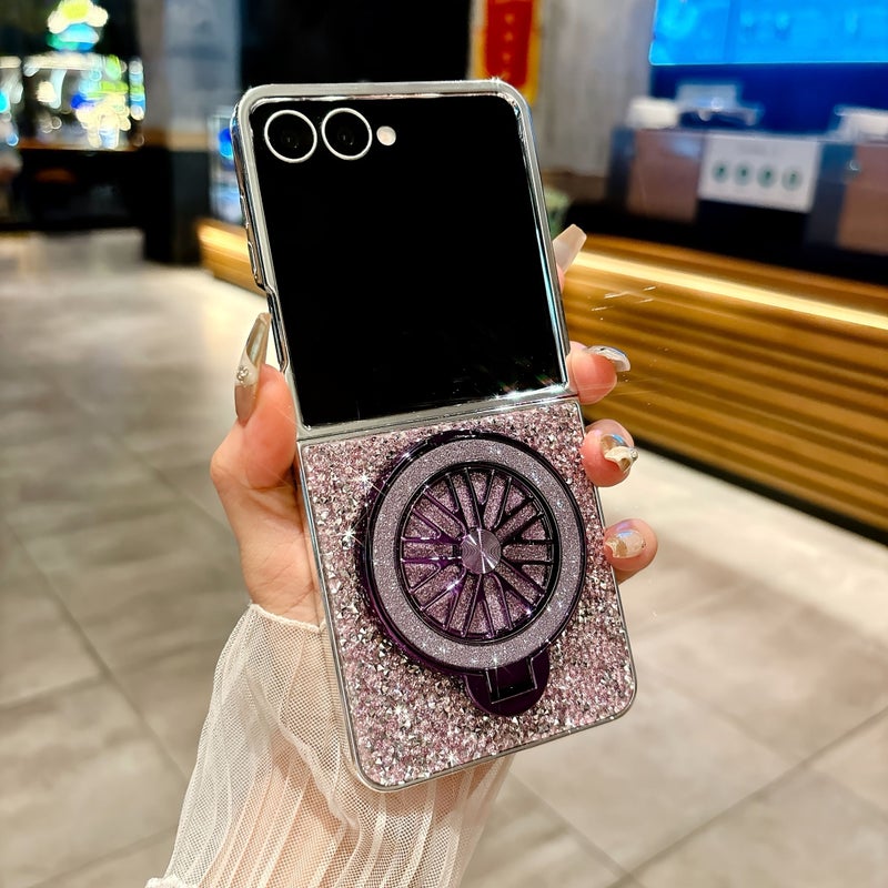 A Creatively Designed Phone Case With A High End Feel Featuring Large Rhinestones And Glitter For Samsung Galaxy Z Flip 7 Dark Gray - Image 5