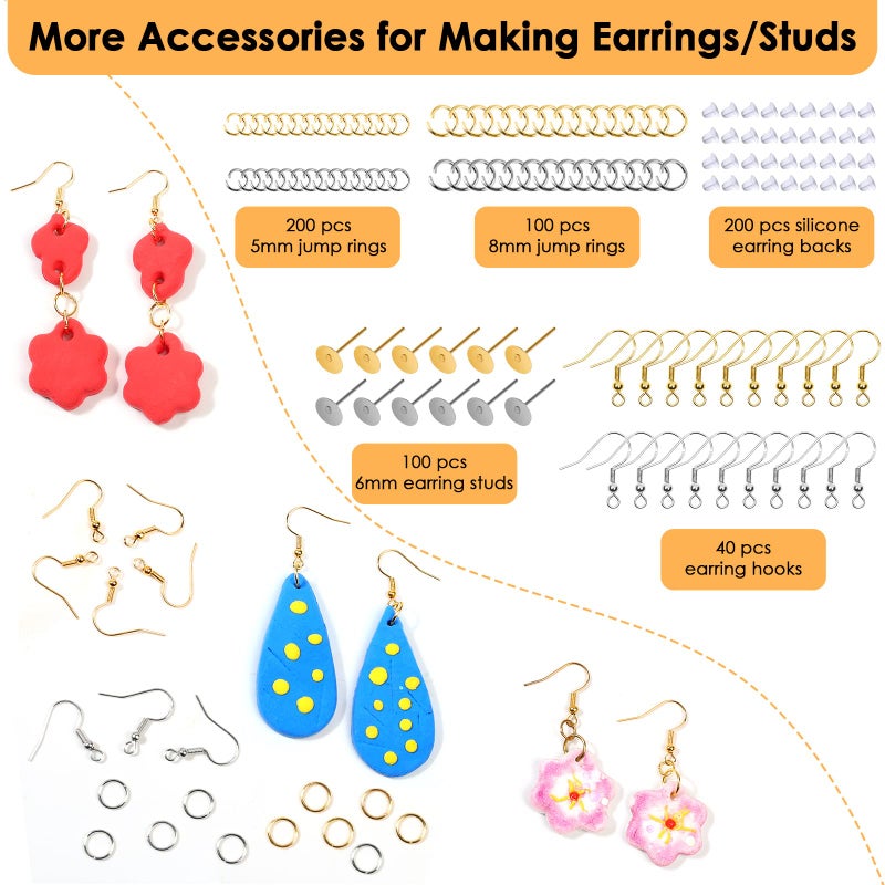 Cruzix Polymer Clay Cutters for Earrings Making, 705 PCS Clay Cutters Set with 49 Shapes Stainless Steel Clay Cutter Tools, 640 PCS Jewelry Accessories, 16 Circle Shape Earring Cutters for Polymer Clay - Image 5