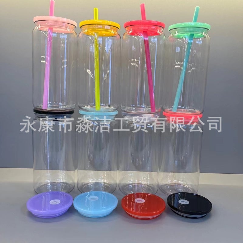 Mason Cup Sublimation Single Layer Thickened Transparent High Borosilicate Color Cover Glass Water Cup Bamboo Cover Straw Outdoor - Image 2