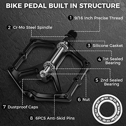 Hapleby Premium Bike Pedals of 9/16 Inch, Professional Mountain and Road Bike Flat Pedal with 2 Sealed Bearings, Wide Paltform and Lightweight of Bicycle Pedals, Come with Pedal Wrench 1PCS - Image 3