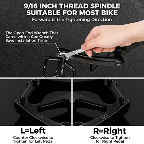 Hapleby Premium Bike Pedals of 9/16 Inch, Professional Mountain and Road Bike Flat Pedal with 2 Sealed Bearings, Wide Paltform and Lightweight of Bicycle Pedals, Come with Pedal Wrench 1PCS - Image 5