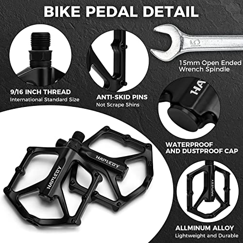 Hapleby Premium Bike Pedals of 9/16 Inch, Professional Mountain and Road Bike Flat Pedal with 2 Sealed Bearings, Wide Paltform and Lightweight of Bicycle Pedals, Come with Pedal Wrench 1PCS - Image 2