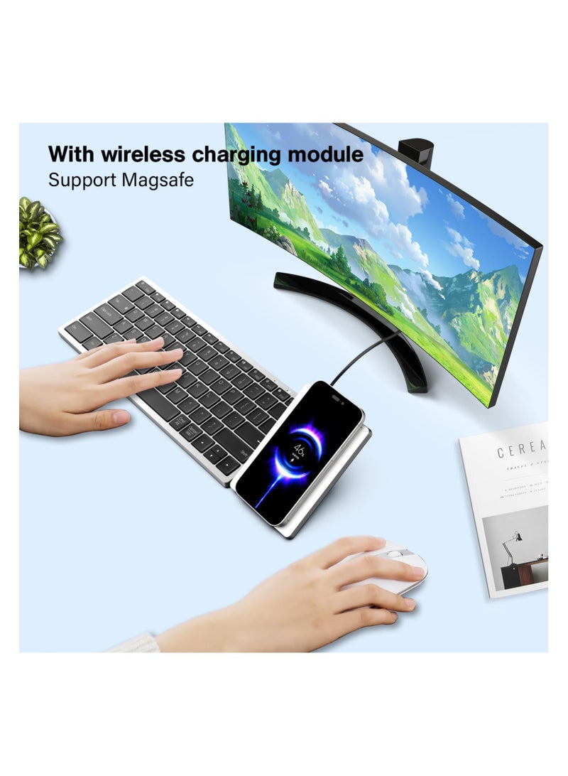 Wireless Keyboard, with Wireless Charger Module (Sync Up to 4 Devices),Tactile Quiet Switches, Backlit Keys, Bluetooth, Type-C, macOS, Windows, Linux, iOS, Android