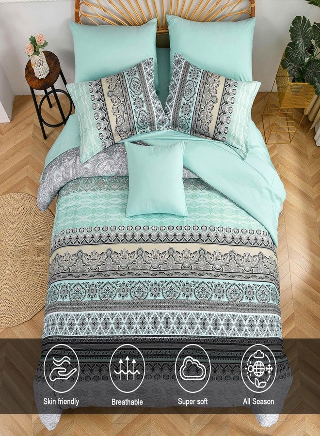 Cottolester Boho Comforter Set Full Size,8 Piece Bed in a Bag Sage Green Paisley Comforter and Sheet Set,Striped Bedding Set Soft Microfiber Complete Bedding Set - Image 3