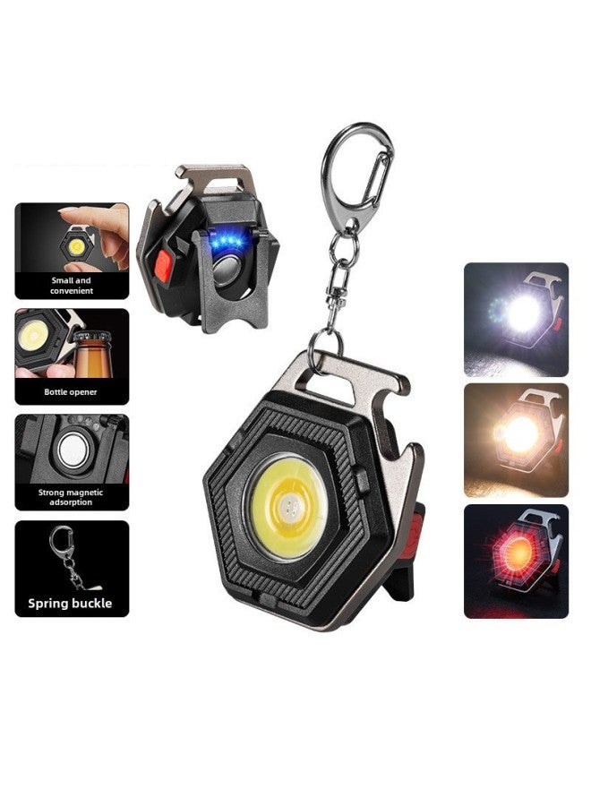 Mini Keychain Flashlight Type-c Charging Outdoor Camping Car Repair Multi-function Cob Work Light Portable Handheld Torch-Color:W5131  - Image 1