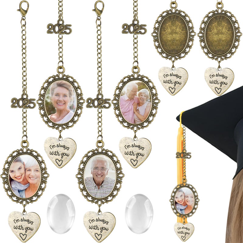Fairooth 4 Pcs Graduation Cap Tassel Photo Charm Personalized Graduation Caps Present Class of 2025 Grad Cap Decorations Memorial DIY Tassel Gifts for Grad Caps Gown Class of 2025 Ceremony - Image 1