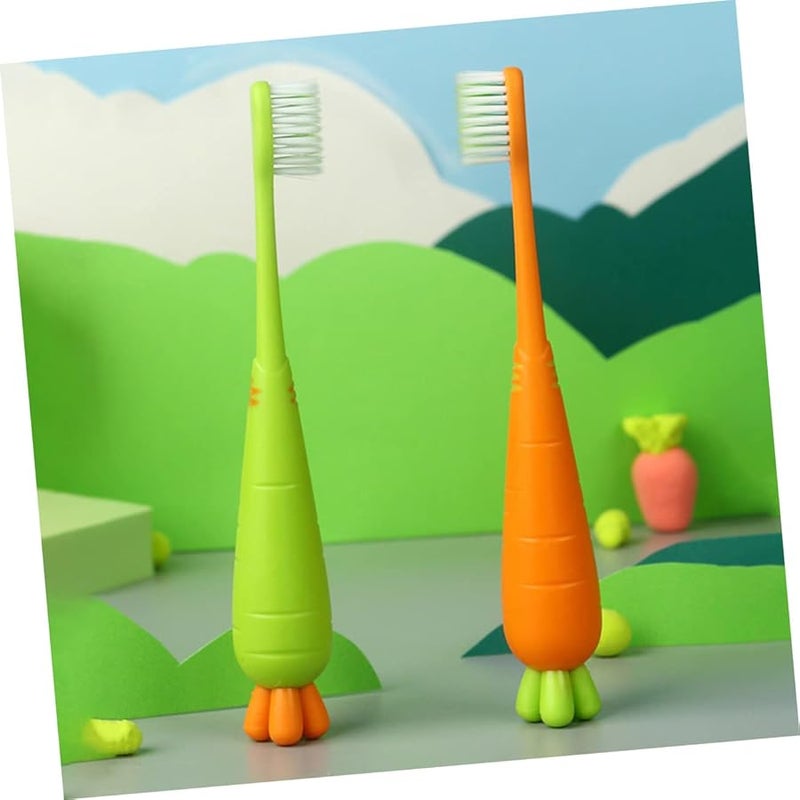 4 قطع فرشاة أسنان للأطفال شعيرات ناعمة تصميم جزرة تعليم نظافة الفم الألوان - Image 5