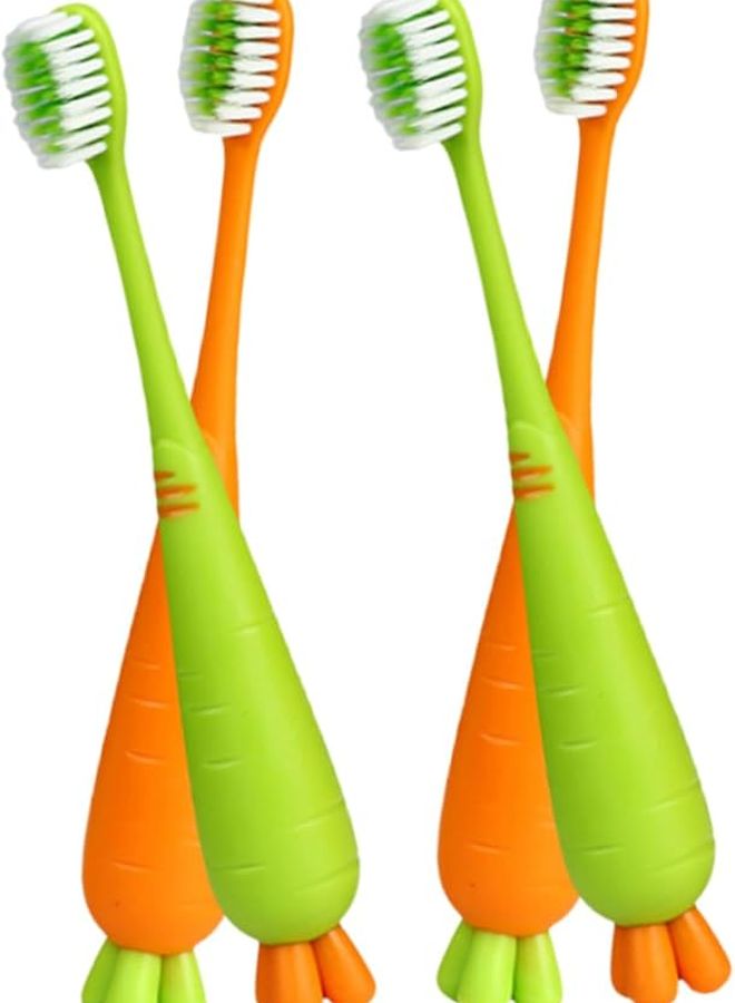 4 قطع فرشاة أسنان للأطفال شعيرات ناعمة تصميم جزرة تعليم نظافة الفم الألوان - Image 2