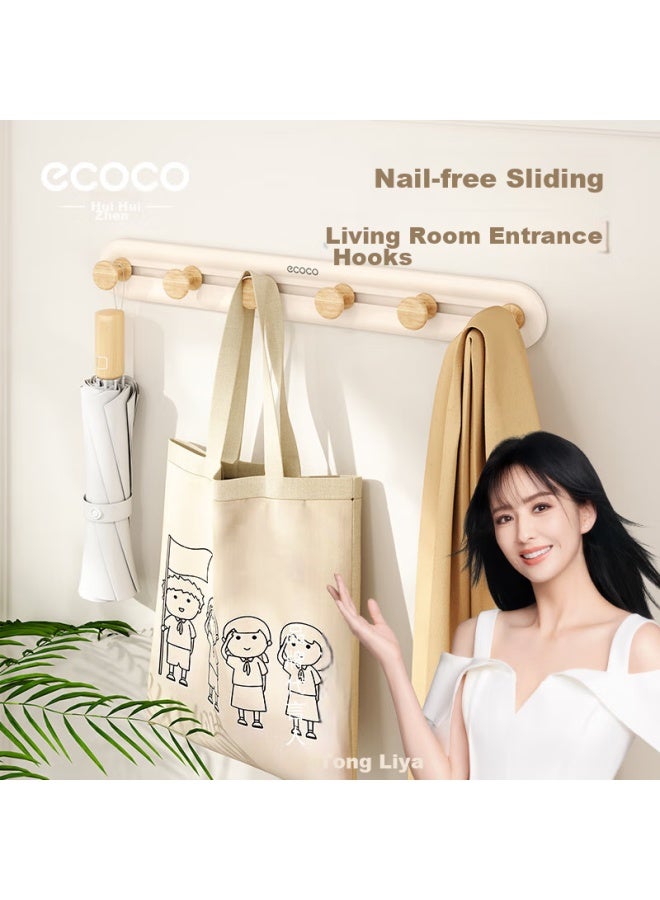 Ecoco Italian Cocoa Ecoco Adhesive Hooks, No Drilling Required, Traceless, For Entryway, Bathroom, Wall, Kitchen, Door Back, Khaki Wood Grain, E23154 - Image 1