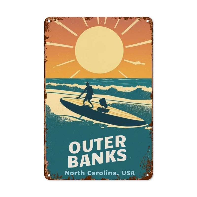 LifeWheel 33-Retro Outer Banks Surf Sun Sand Metal Sign - Vintage North Carolina Wall Art Decor for Club Bedroom - Funny Rustic Hotel Party Metal Poster for Bar Man Cave - Unique Wall Decoration Gift - Image 1